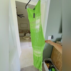 PrettyLittleThing Lime Green Strapless Knit Dress/Cover Up